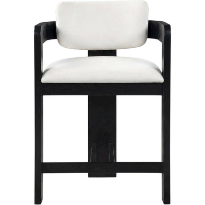 Velvet Art Deco Counter Stool, Low Back, Rubberwood Legs, Cream Velvet
