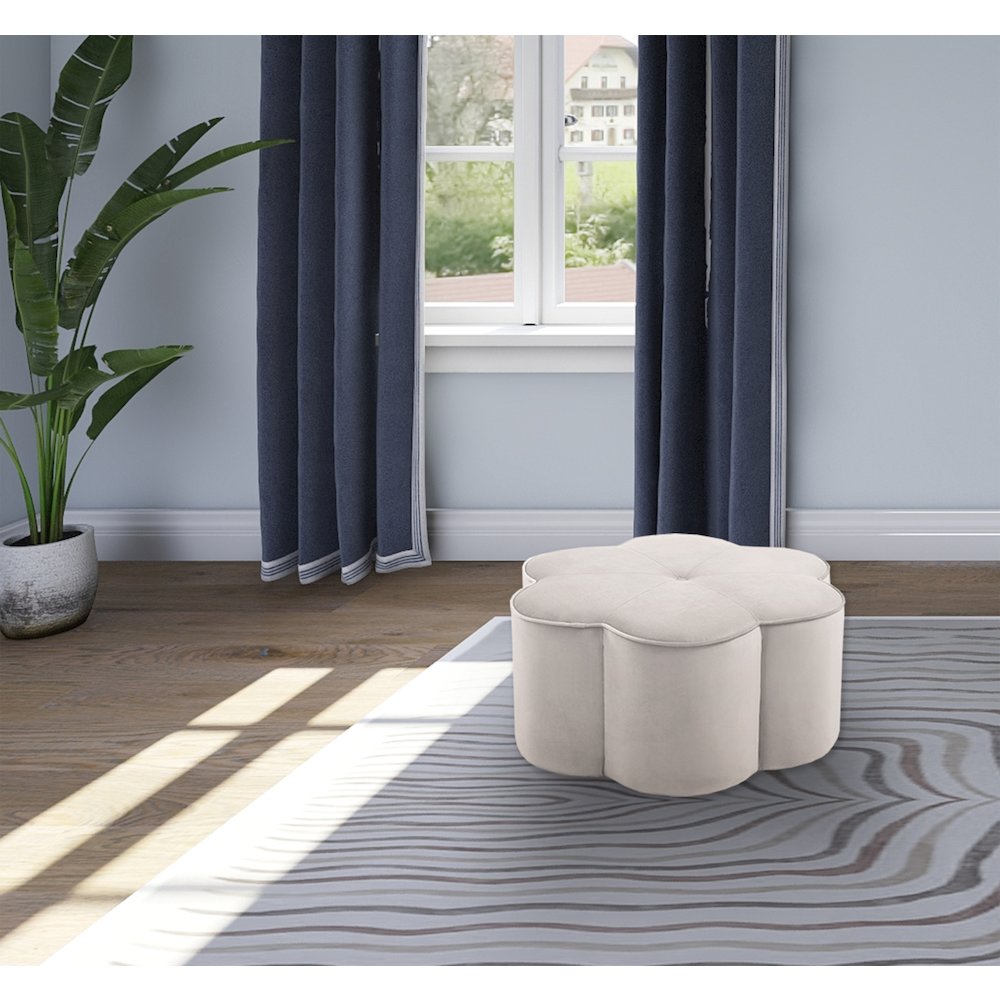 Daisy Cream Velvet Ottoman