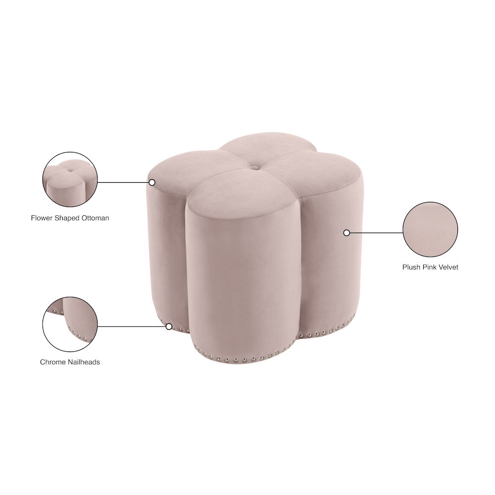Clover Pink Velvet Ottoman