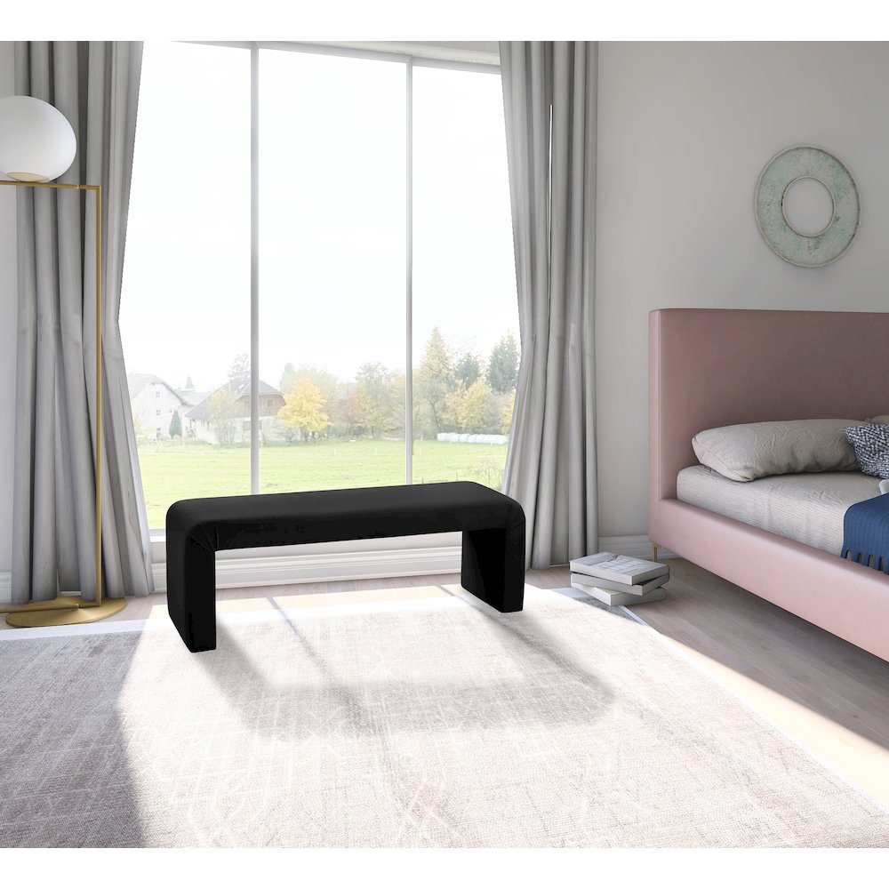 Minimalist Black Velvet Bench