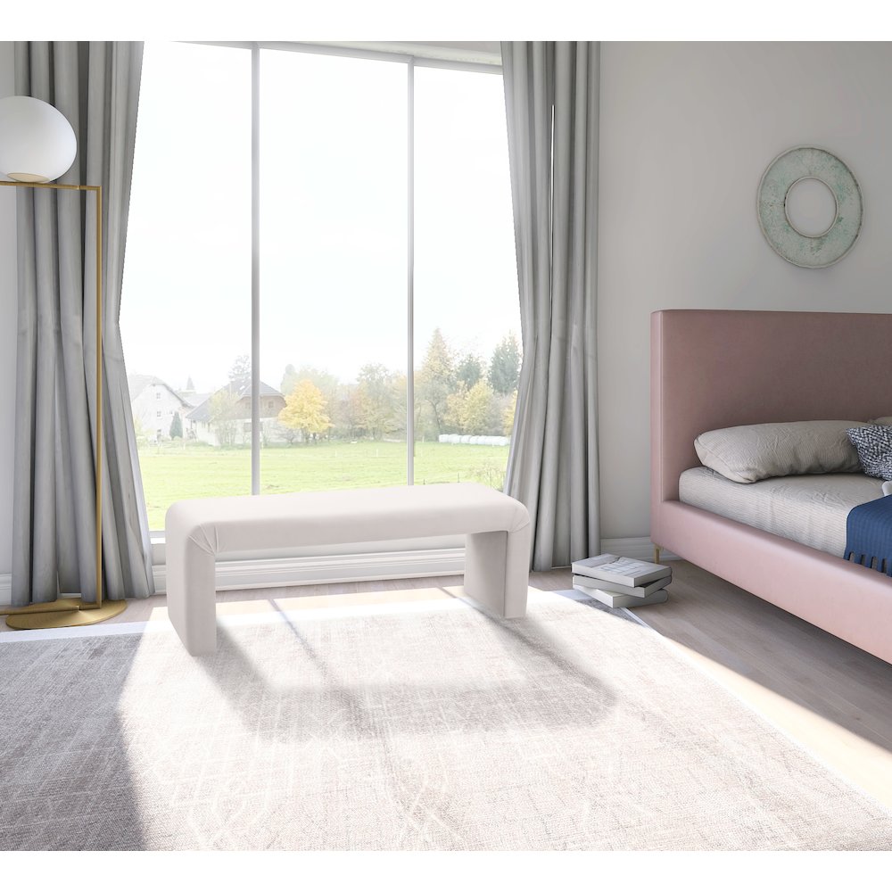 Minimalist Cream Velvet Bench