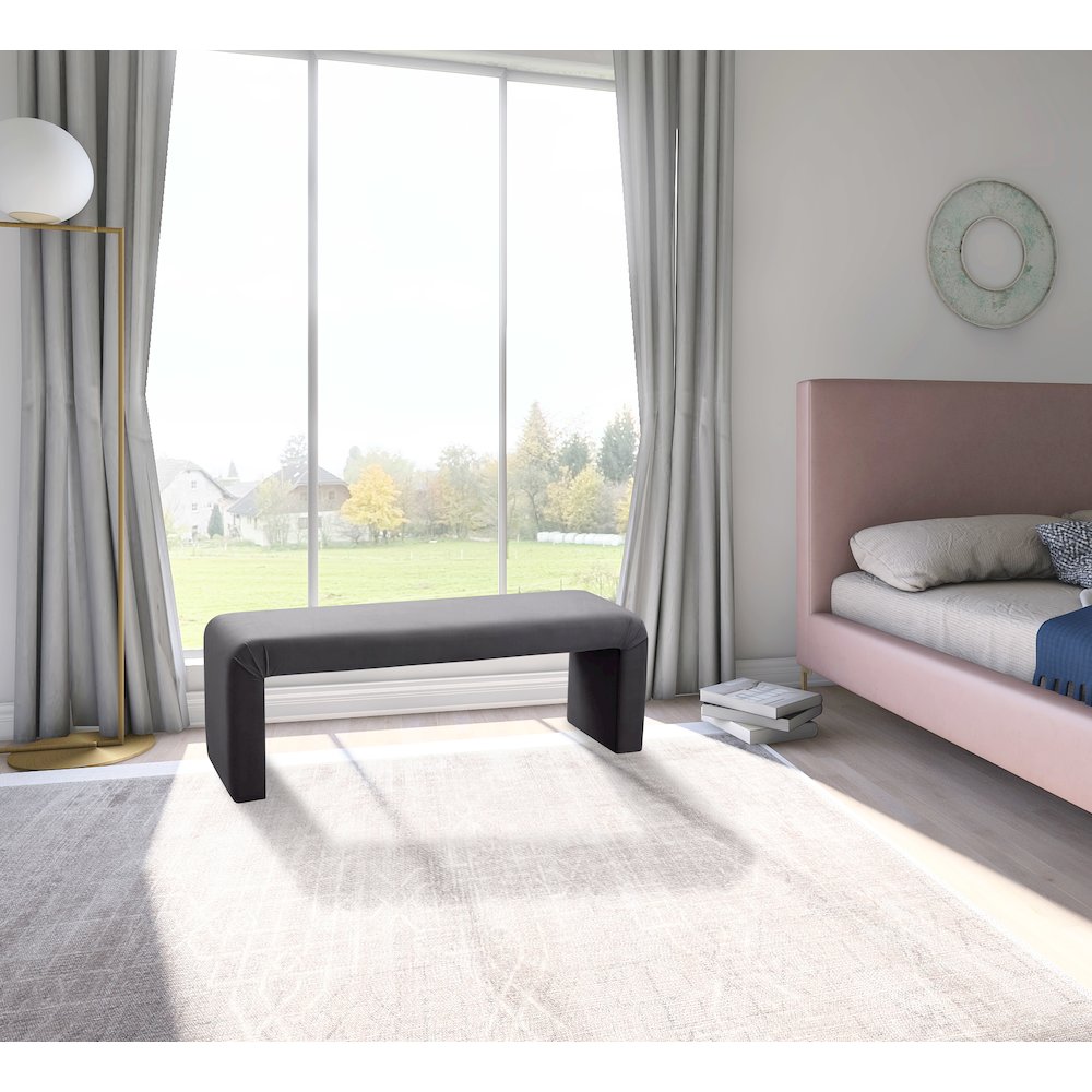 Minimalist Grey Velvet Bench