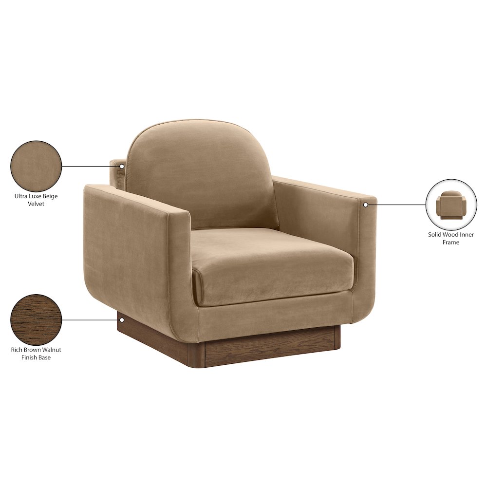 Diviento Beige Velvet Performance Fabric Upholstered Accent Chair