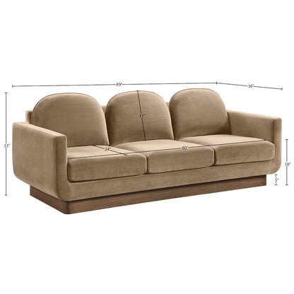 Diviento 89" Beige Velvet Performance Fabric Upholstered Sofa