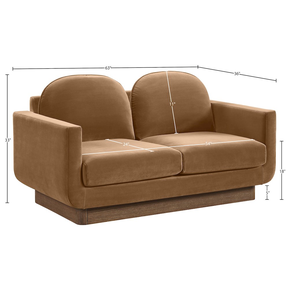 Diviento 63" Saddle Velvet Performance Fabric Upholstered Loveseat