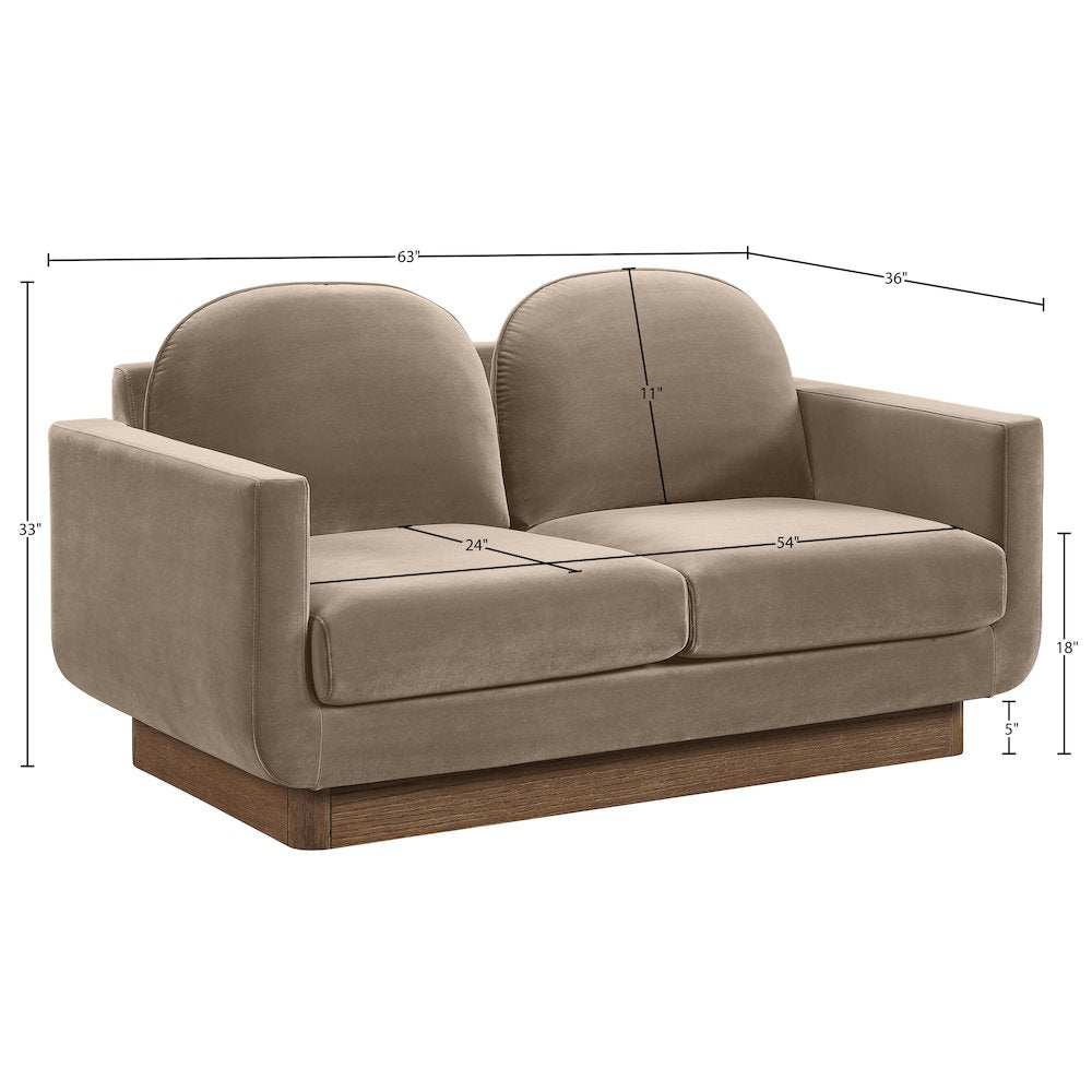 Diviento 63" Taupe Velvet Performance Fabric Upholstered Loveseat