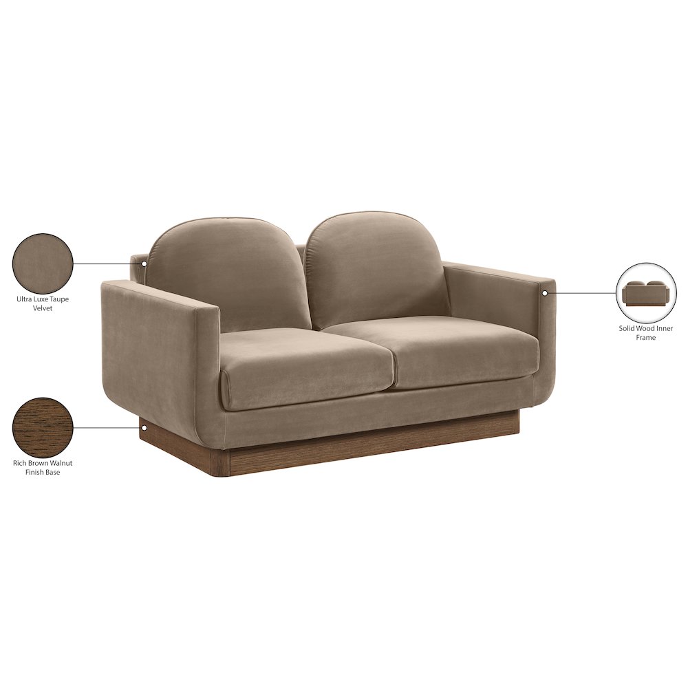 Diviento 63" Taupe Velvet Performance Fabric Upholstered Loveseat