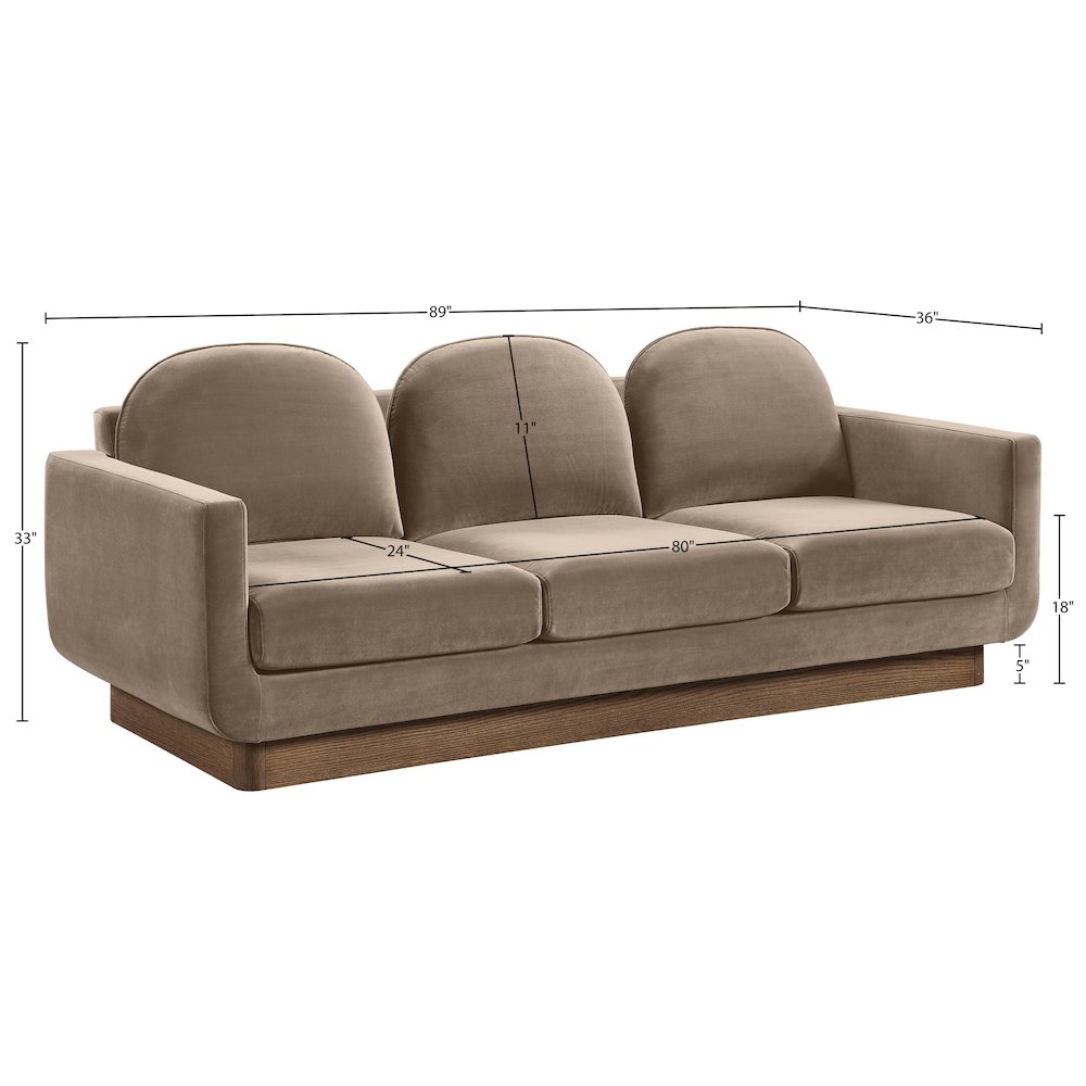 Diviento 89" Taupe Velvet Performance Fabric Upholstered Sofa