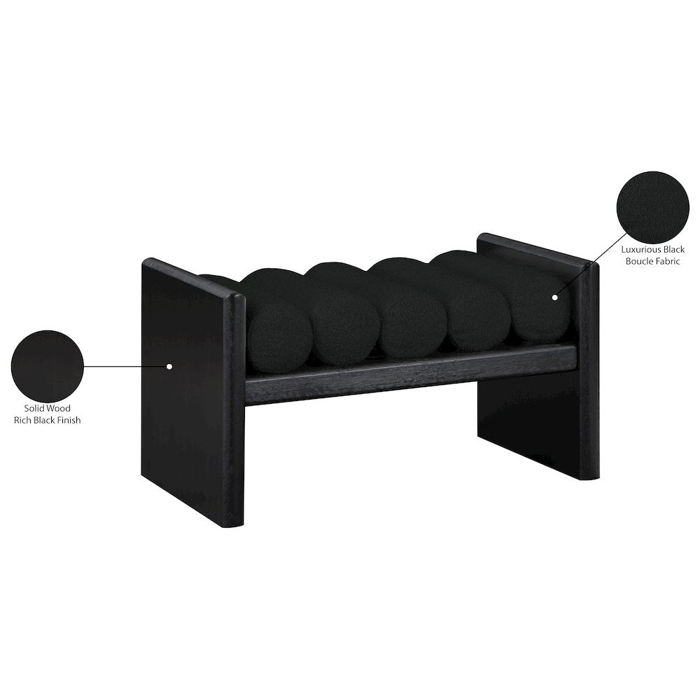 Waverly Black Boucle Fabric Bench