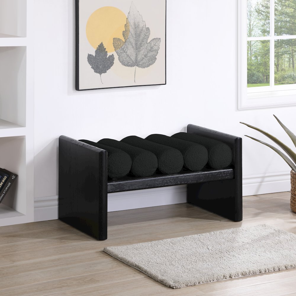 Waverly Black Boucle Fabric Bench