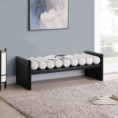 Waverly Cream Boucle Fabric Bench