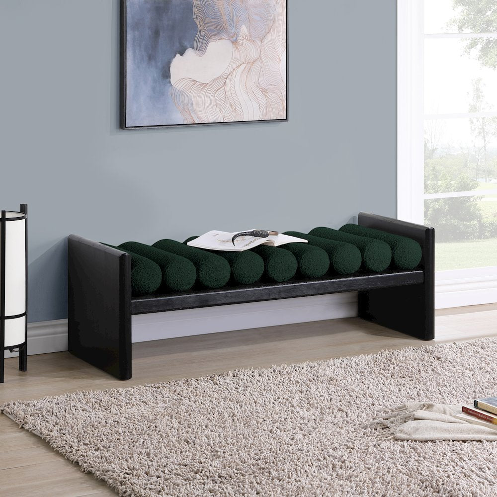 Waverly Green Boucle Fabric Bench