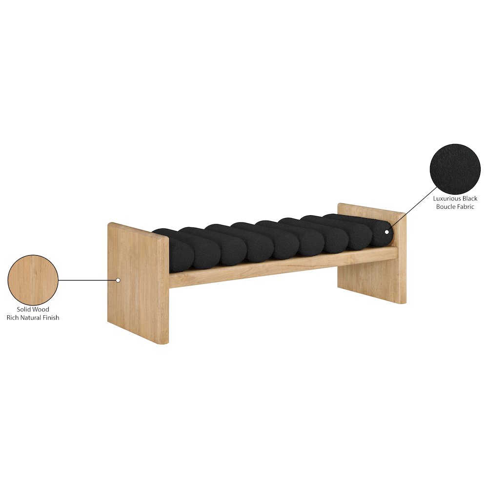 Waverly Black Boucle Fabric Bench