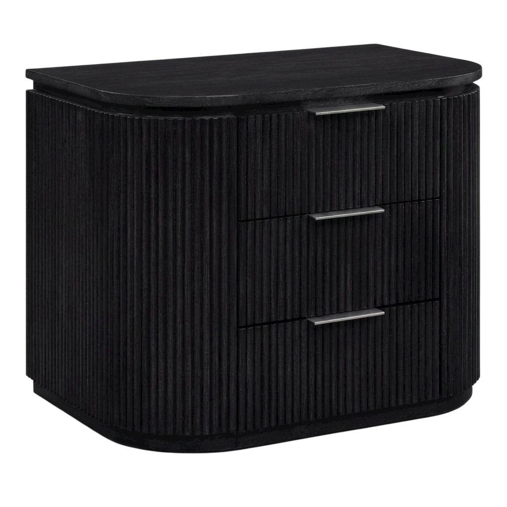Black Solid Wood and Oak Veneer Nightstand with Contemporary Style