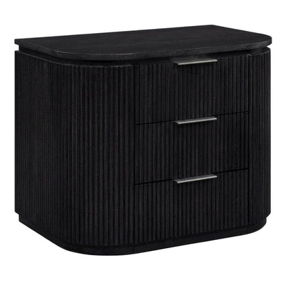 Black Solid Wood and Oak Veneer Nightstand with Contemporary Style