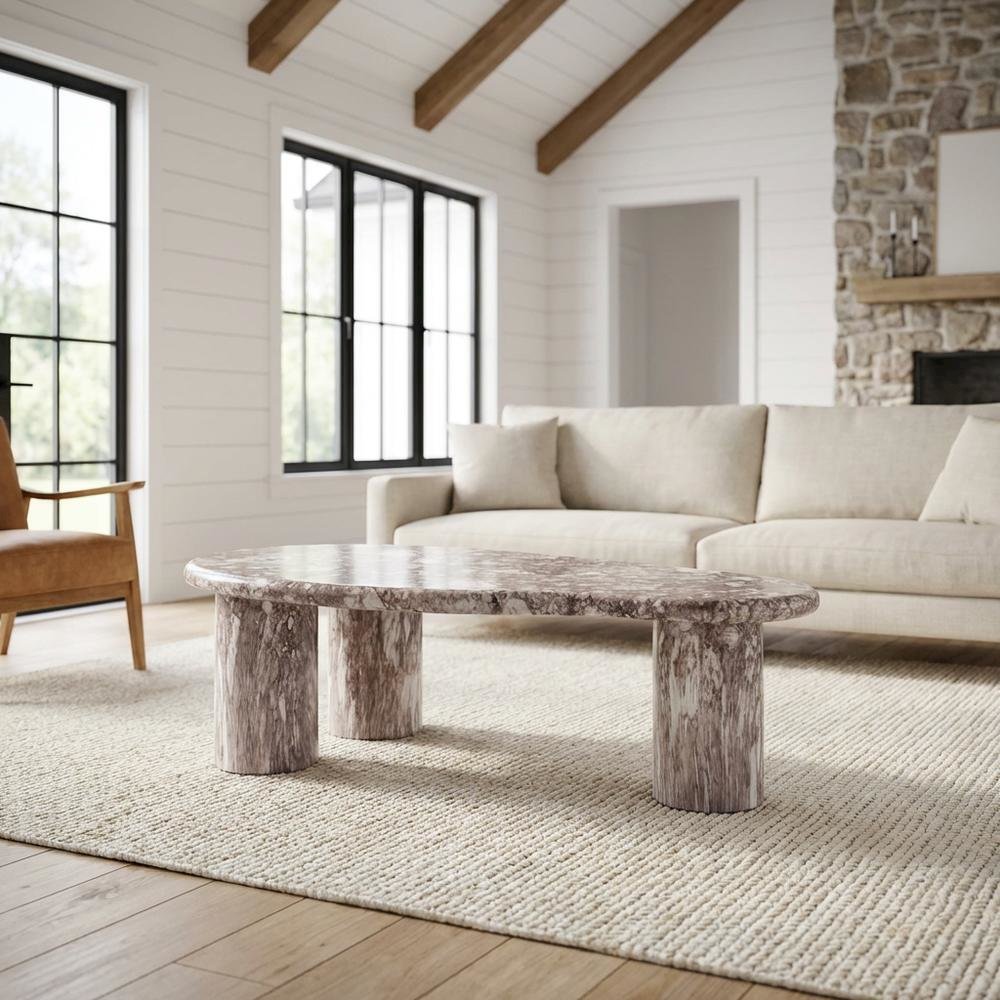 Marbled Brown Concrete Coffee Table with Art Deco Style and Durable Finish
