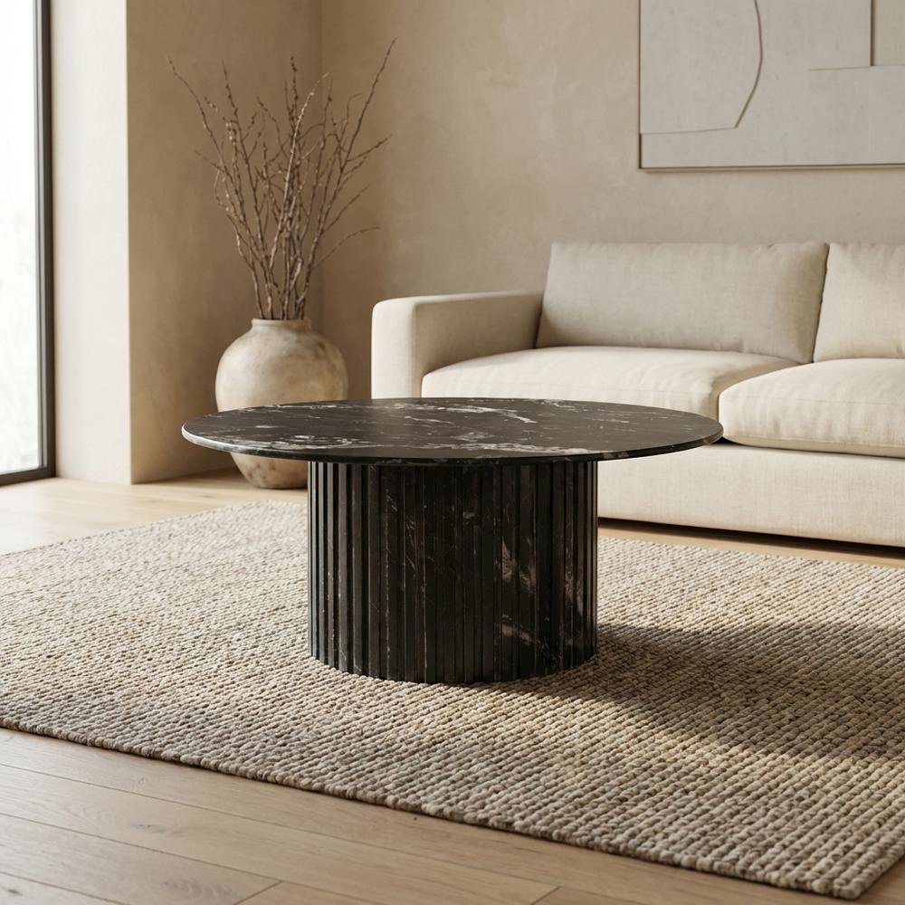 Contemporary Black Coffee Table with Pedestal Base, Art Deco Style