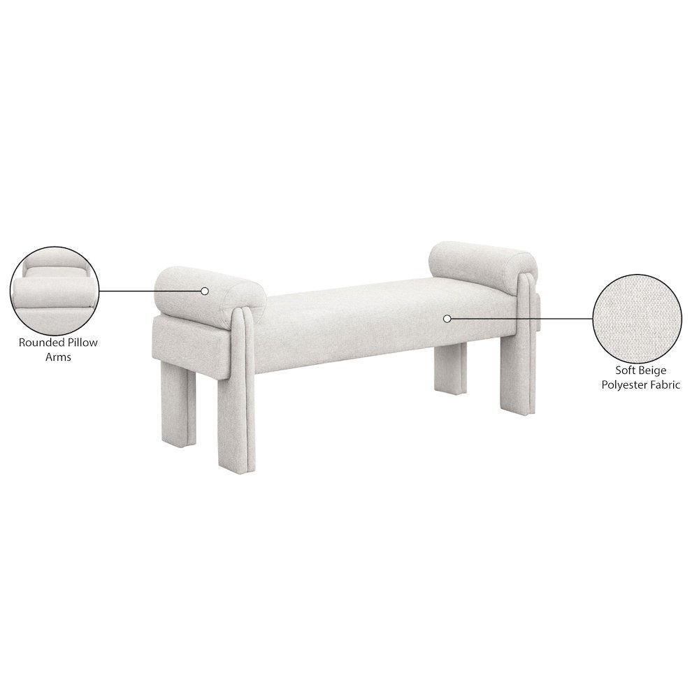 Stefano Beige Polyester Fabric Bench