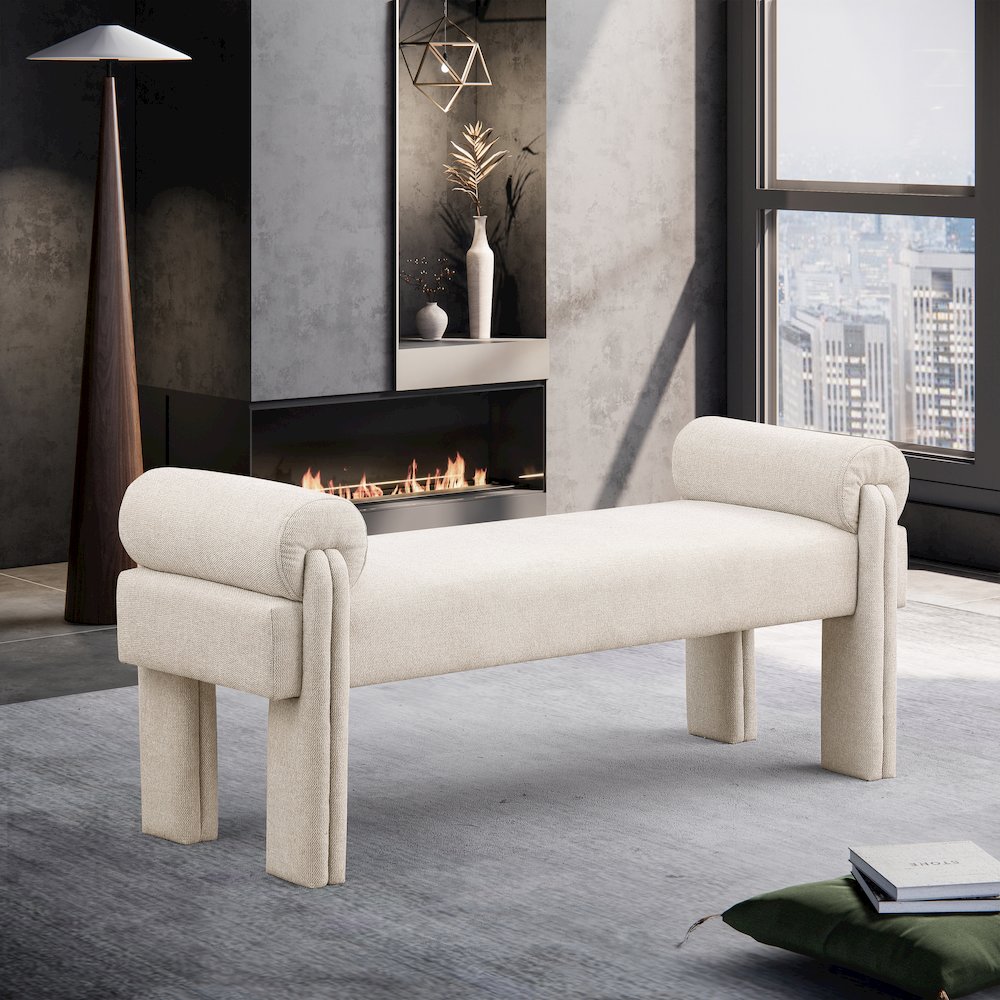Stefano Beige Polyester Fabric Bench