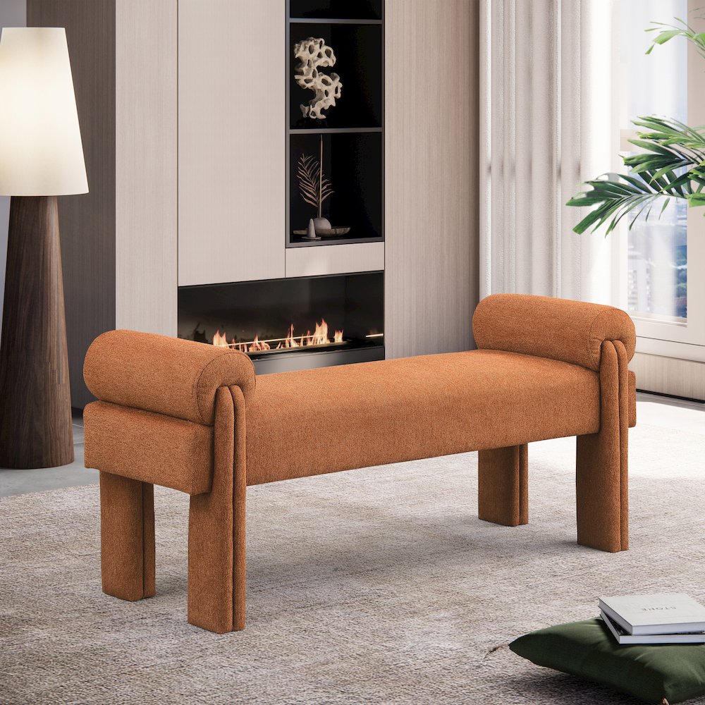 Stefano Cognac Polyester Fabric Bench