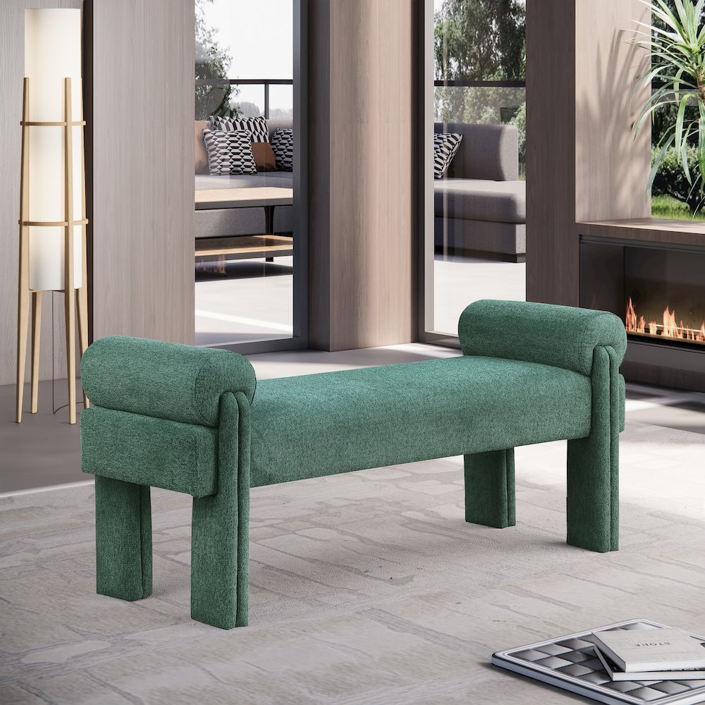 Stefano Green Polyester Fabric Bench