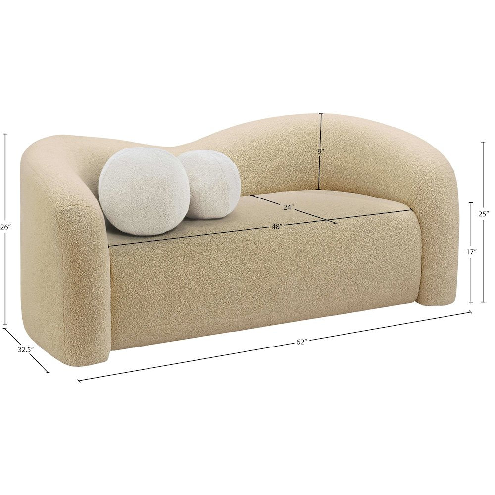 Kali Beige Faux Shearling Teddy Fabric Loveseat
