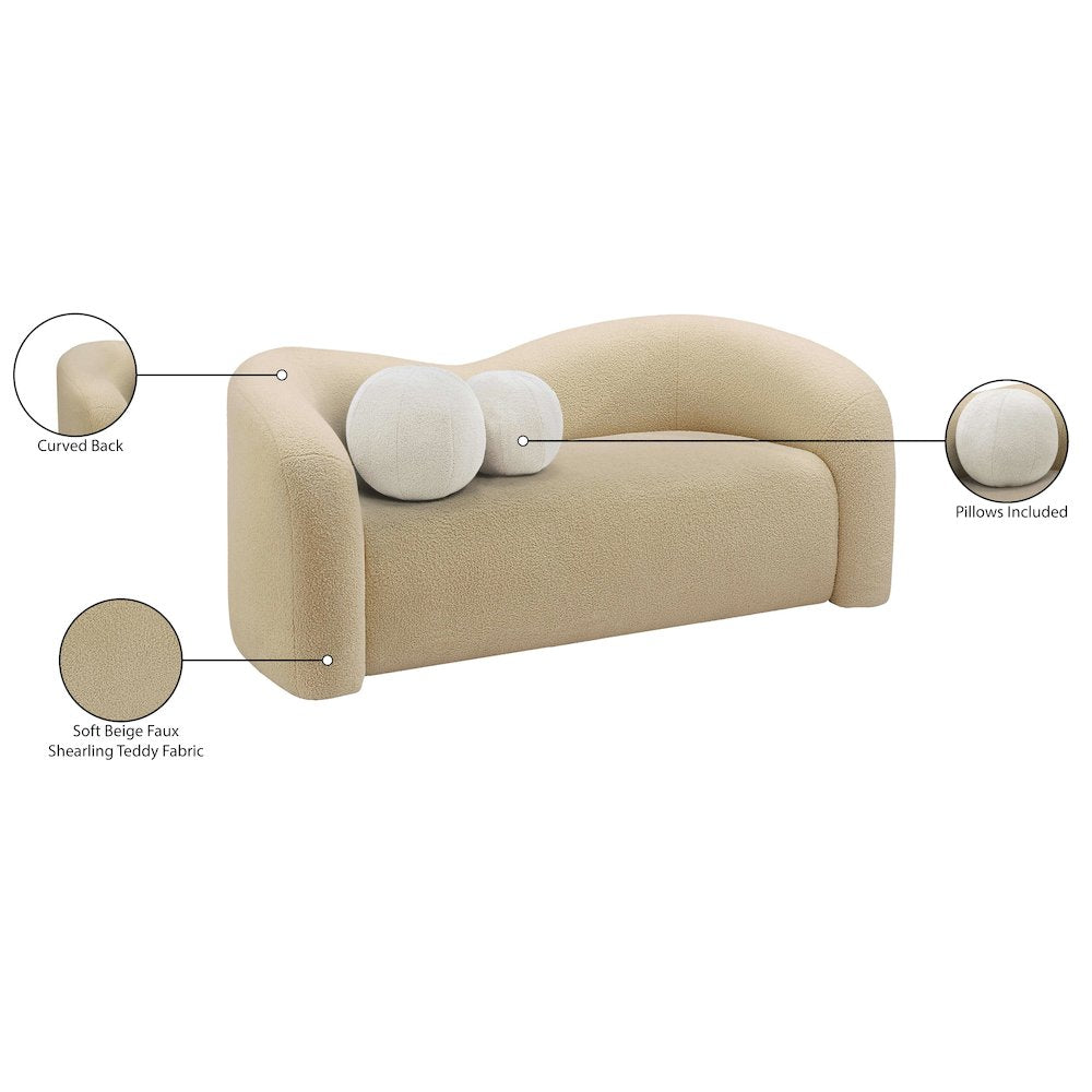 Kali Beige Faux Shearling Teddy Fabric Loveseat