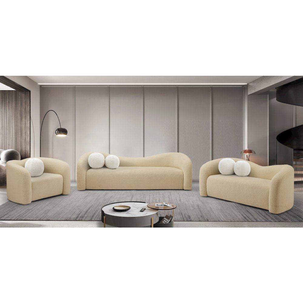 Kali Beige Faux Shearling Teddy Fabric Loveseat