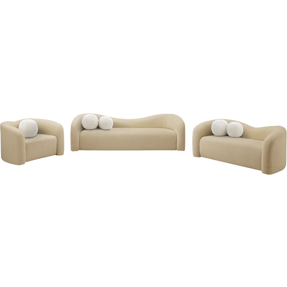 Kali Beige Faux Shearling Teddy Fabric Loveseat