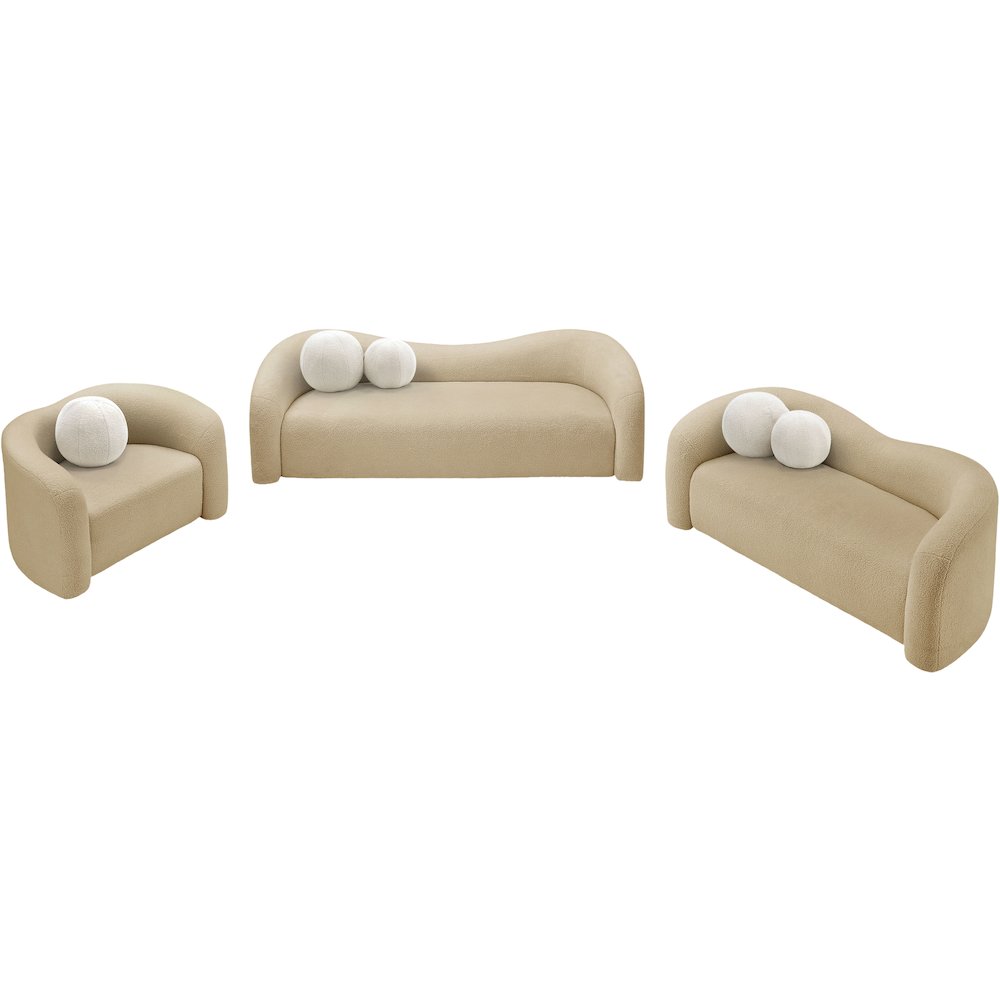 Kali Beige Faux Shearling Teddy Fabric Loveseat