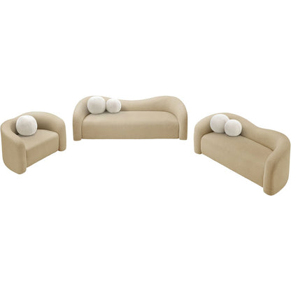 Kali Beige Faux Shearling Teddy Fabric Loveseat