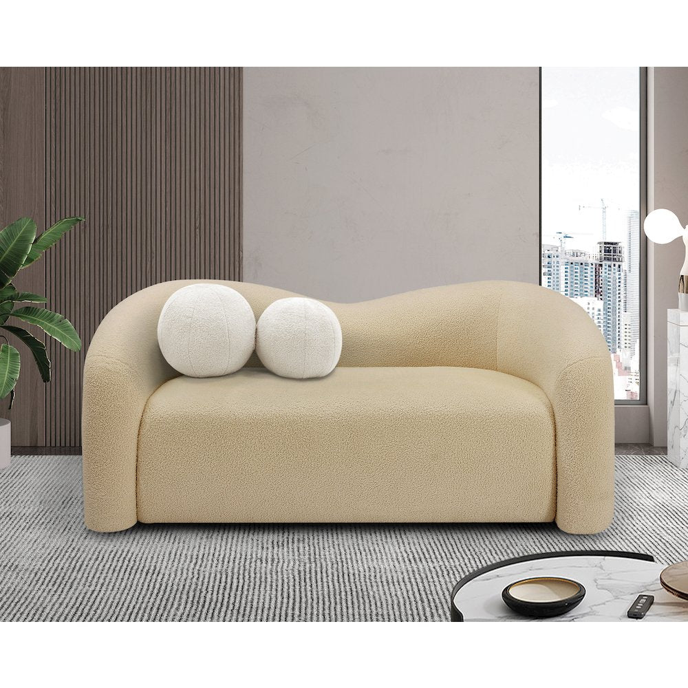 Kali Beige Faux Shearling Teddy Fabric Loveseat