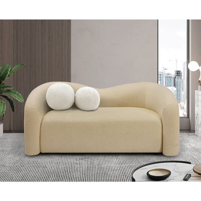 Kali Beige Faux Shearling Teddy Fabric Loveseat