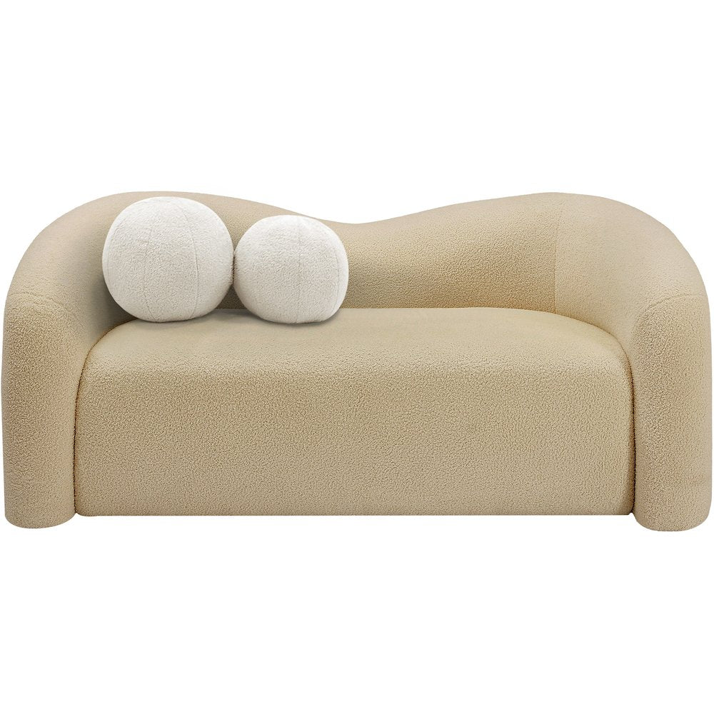 Kali Beige Faux Shearling Teddy Fabric Loveseat