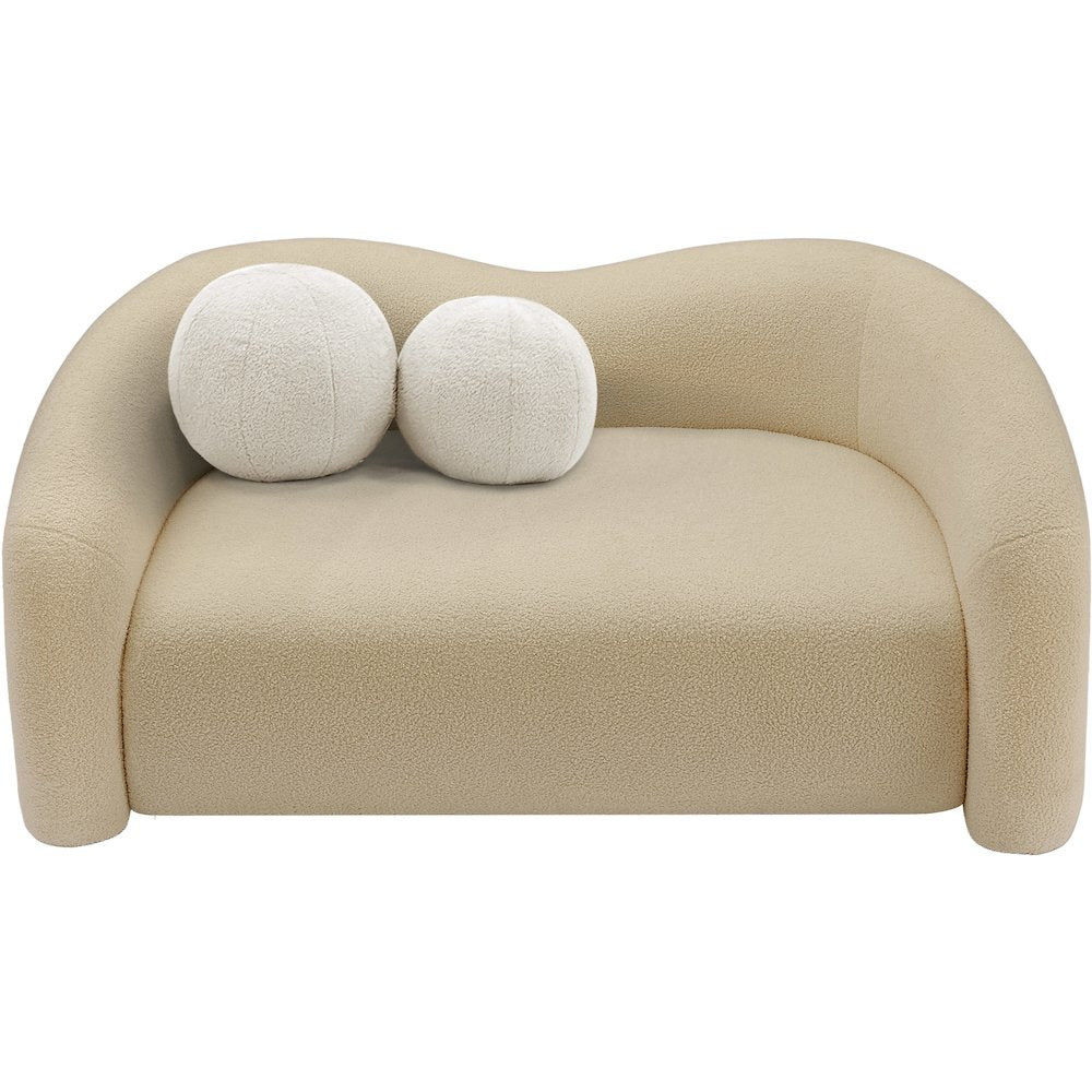 Kali Beige Faux Shearling Teddy Fabric Loveseat