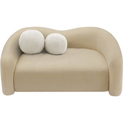 Kali Beige Faux Shearling Teddy Fabric Loveseat