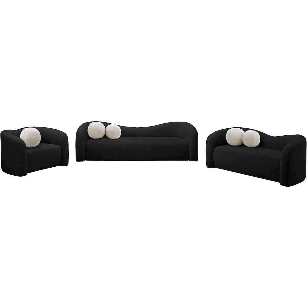Kali Black Faux Shearling Teddy Fabric Loveseat