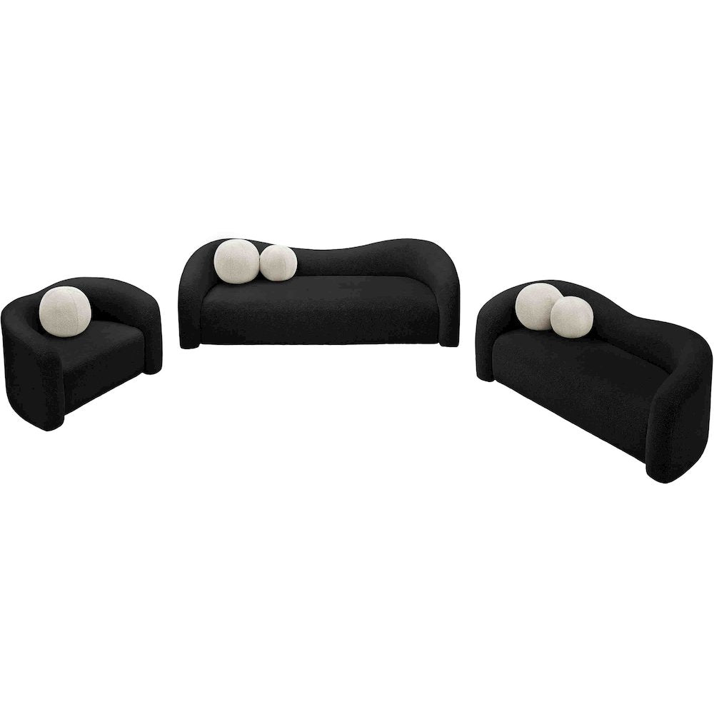 Kali Black Faux Shearling Teddy Fabric Loveseat