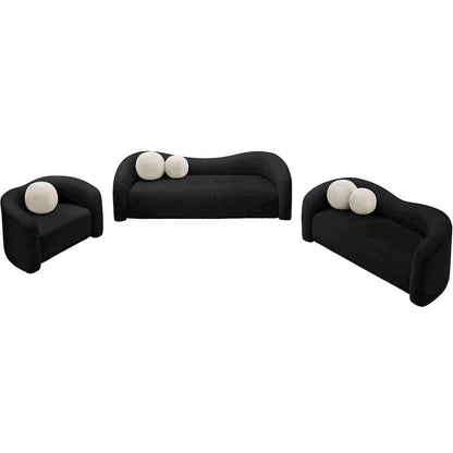 Kali Black Faux Shearling Teddy Fabric Loveseat