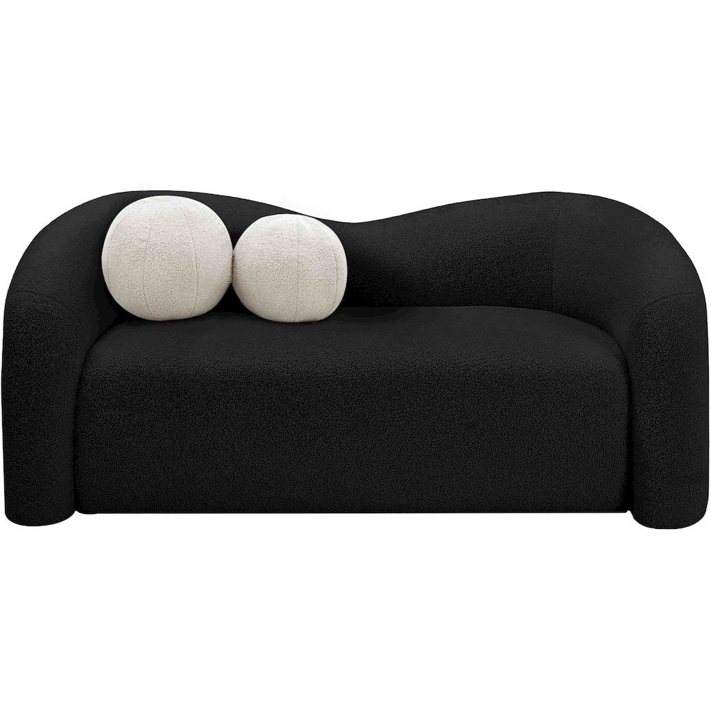 Kali Black Faux Shearling Teddy Fabric Loveseat