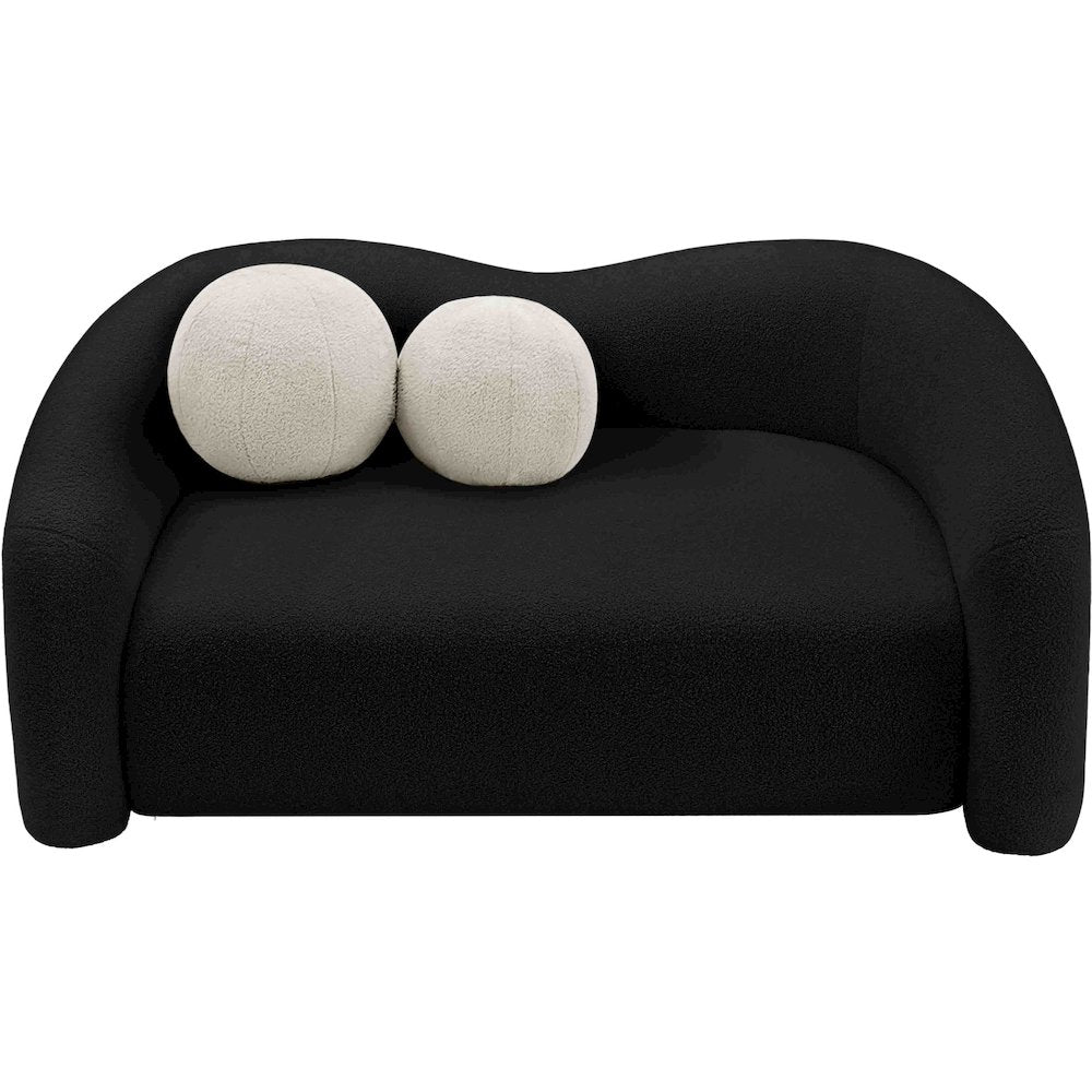 Kali Black Faux Shearling Teddy Fabric Loveseat