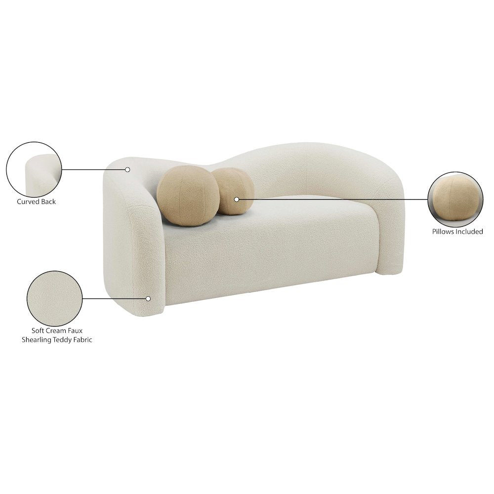 Kali Cream Faux Shearling Teddy Fabric Loveseat
