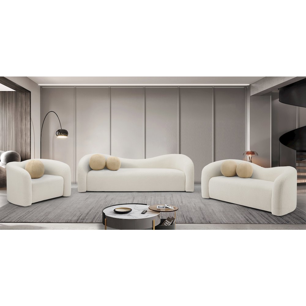 Kali Cream Faux Shearling Teddy Fabric Loveseat