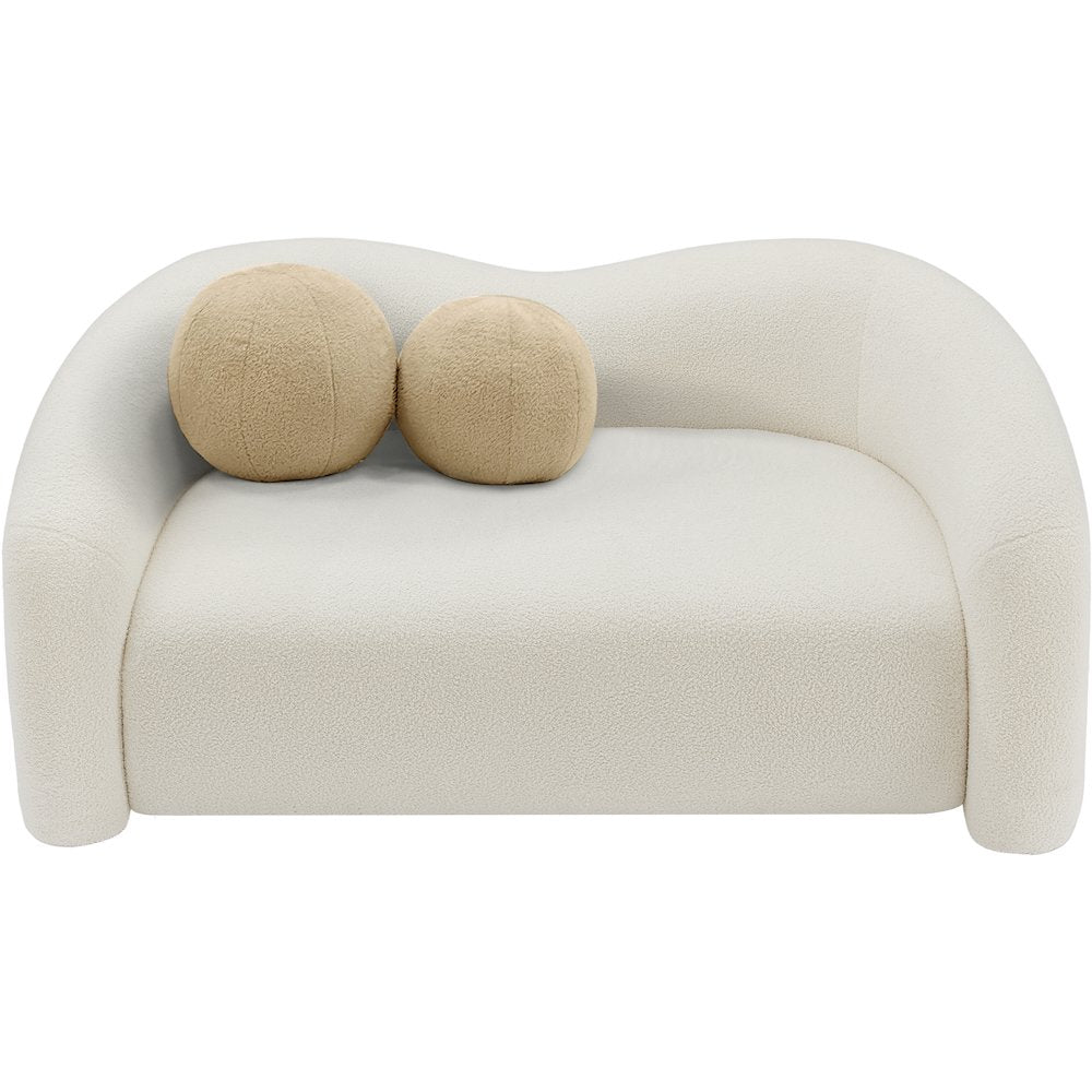 Kali Cream Faux Shearling Teddy Fabric Loveseat
