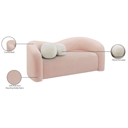Kali Pink Faux Shearling Teddy Fabric Loveseat