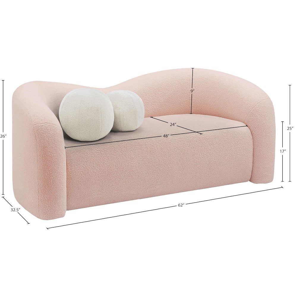 Kali Pink Faux Shearling Teddy Fabric Loveseat