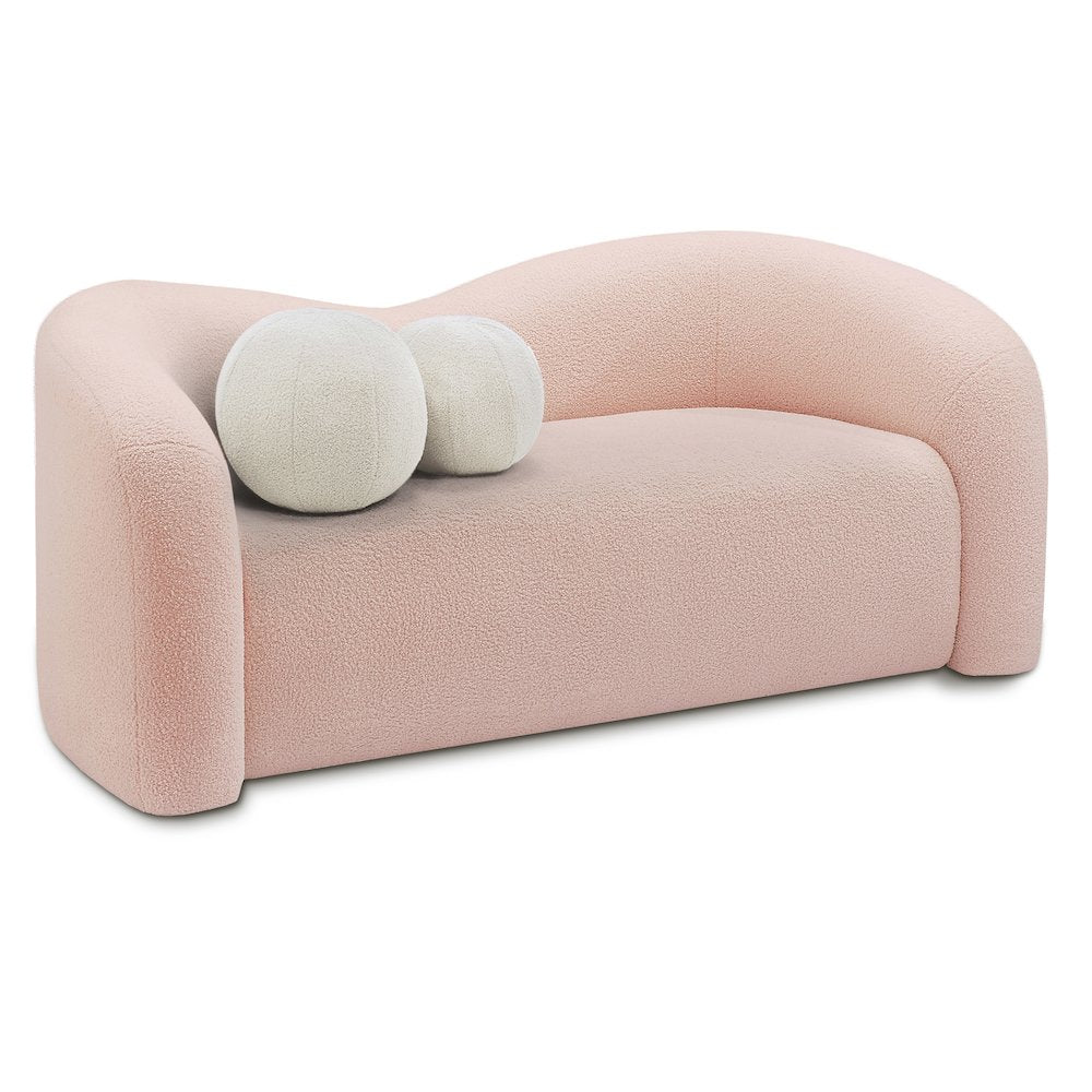 Kali Pink Faux Shearling Teddy Fabric Loveseat