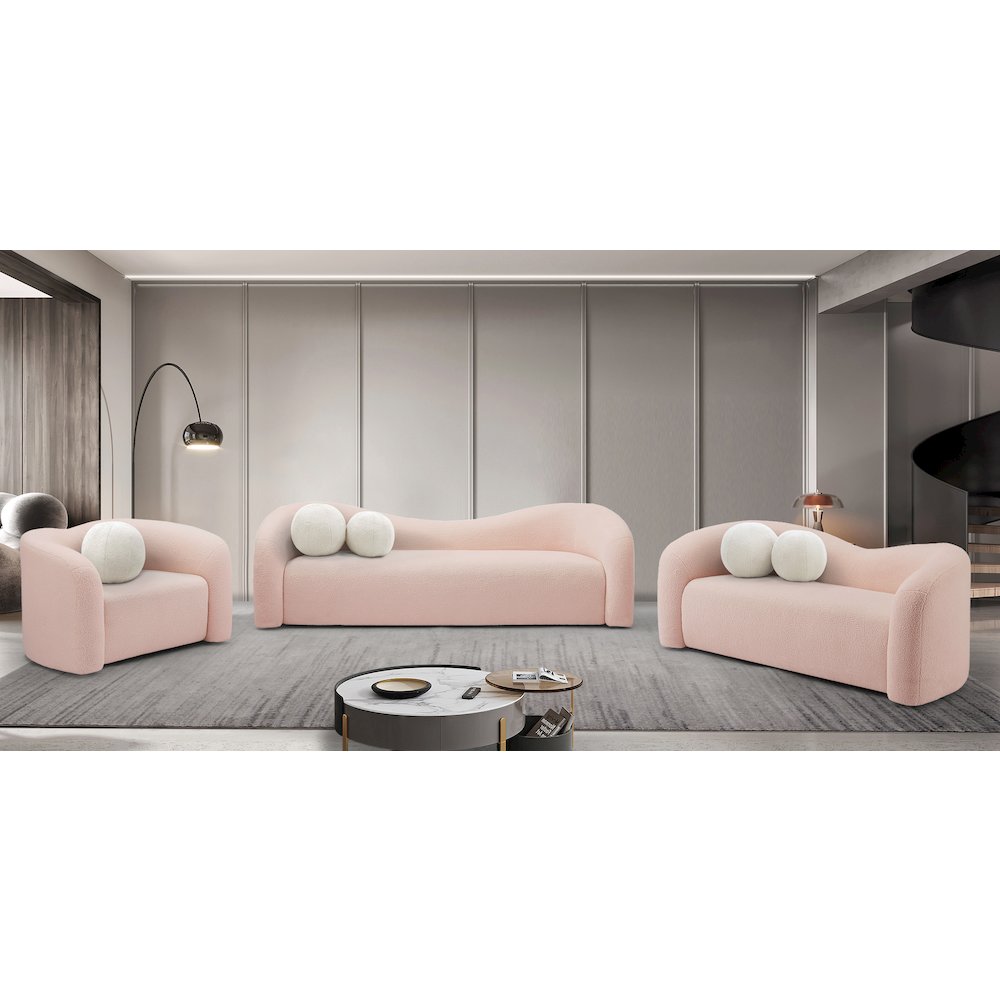 Kali Pink Faux Shearling Teddy Fabric Loveseat