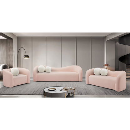 Kali Pink Faux Shearling Teddy Fabric Loveseat