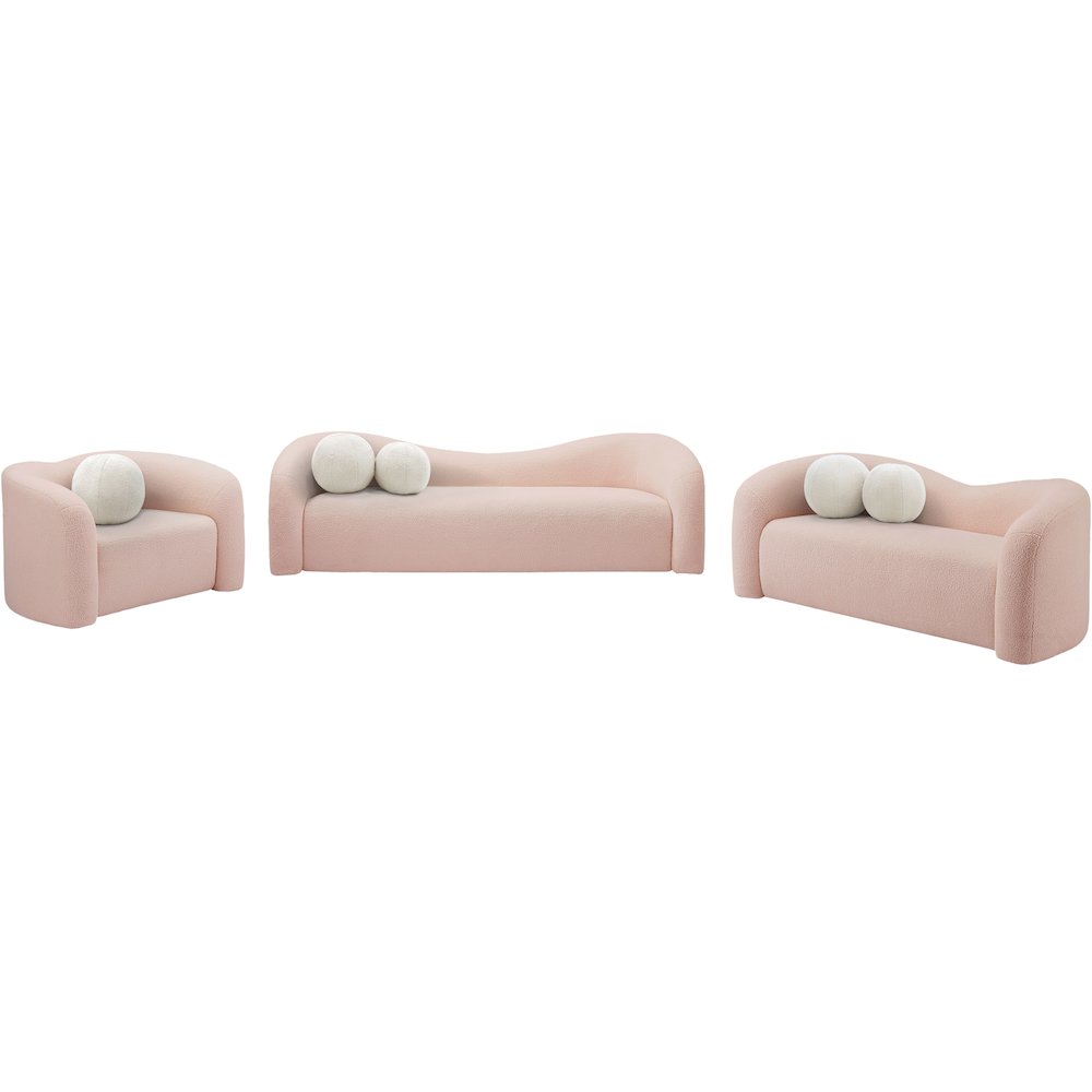 Kali Pink Faux Shearling Teddy Fabric Loveseat